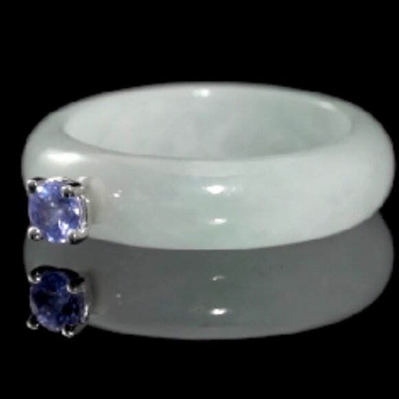 Unique Natural Jade and Tanzanite Band Ring - Picture 4 of 5
